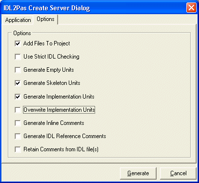 IDL2Pas Create Server Dialog